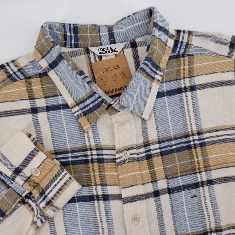 NEW Eddie Bauer Field Flannel Flex 2.0 Shirt Plaid Long Sleeve Mens 2XL Shirt